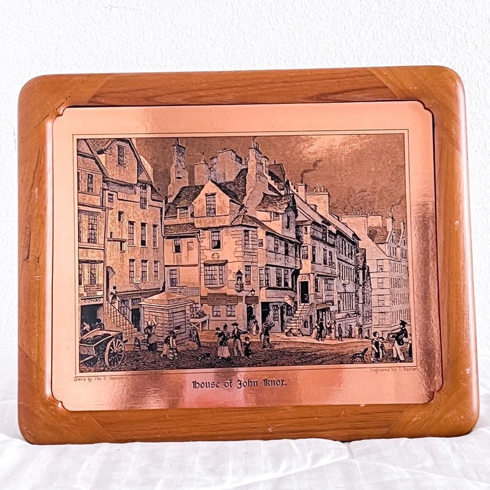 Engraved Brass House of John Knox Plaque 11x9 Wood Frame Vintage Wall Art